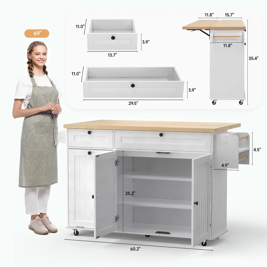 60" Rolling Mobile Kitchen Islands