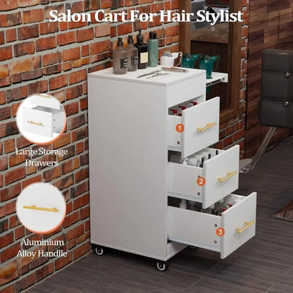 3-Drawer Rolling Salon/Kitchen Trolley Cart with Wheels with Hot Tool Holder