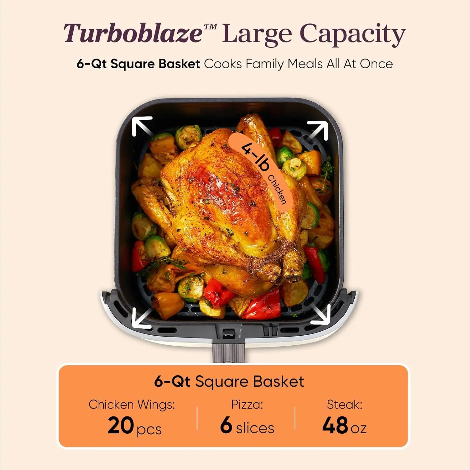 9-in-1 Turbo-Blaze Air Fryer 6 Qt, Smart Control, 90°–450°F, Shake Reminders, Precise Heating for Even Results