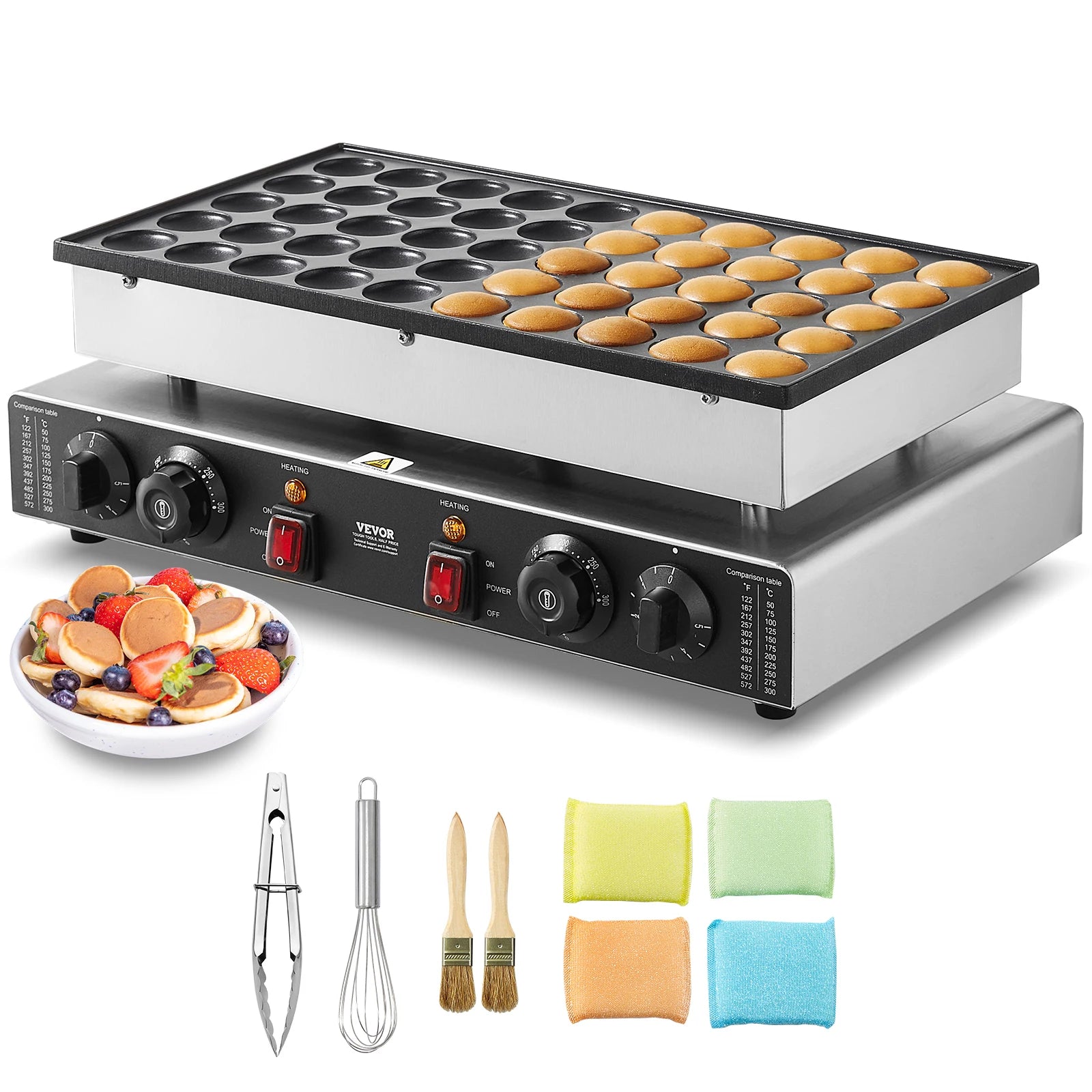 Non-stick Pancake & Waffle Maker - Dual Temp & Time Control