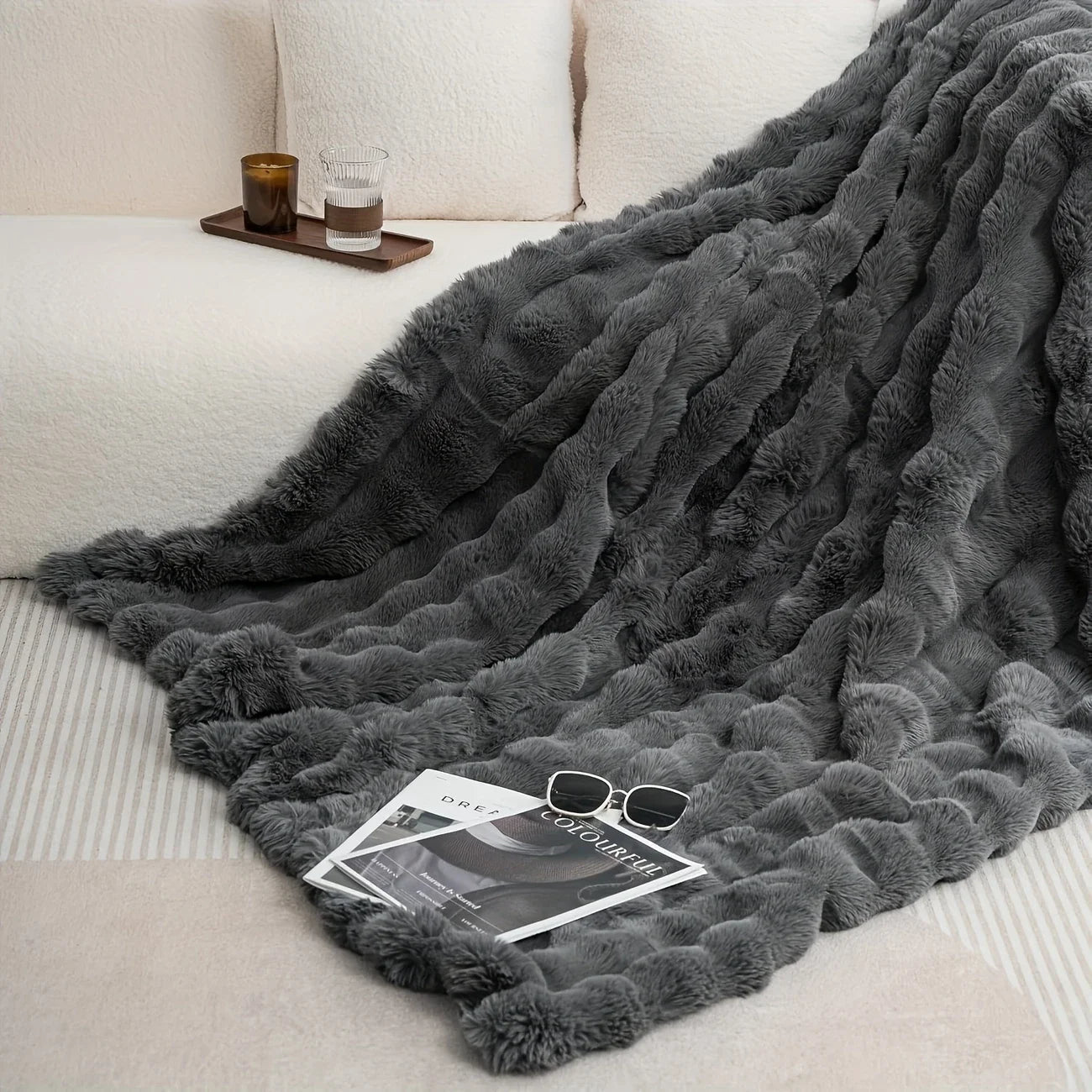 Faux Rabbit Fleece Blanket or Throw