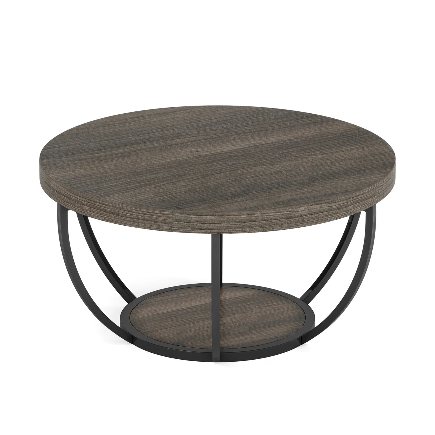 Round 2-Tier Coffee Table with Storage Shelves