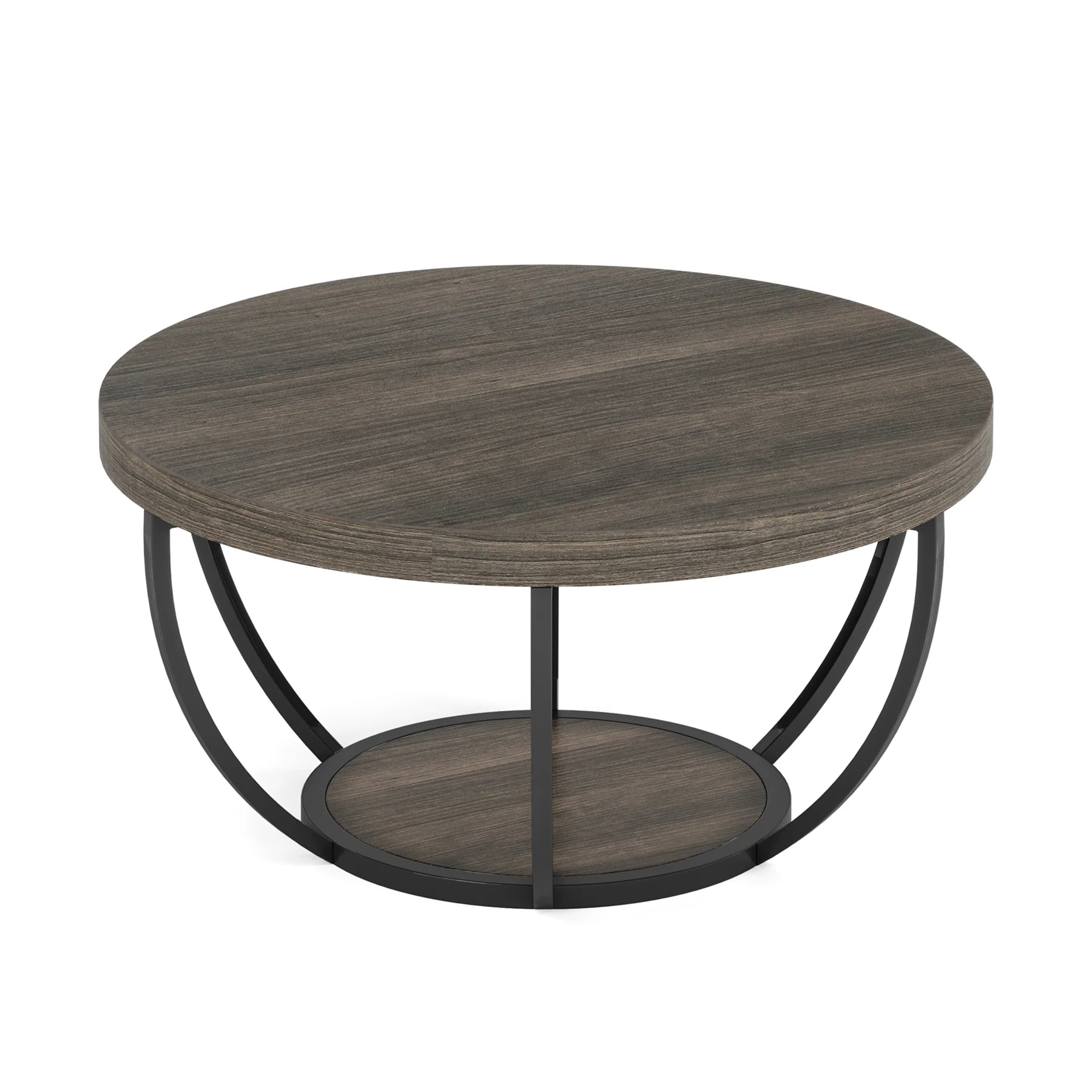 Round 2-Tier Coffee Table with Storage Shelves