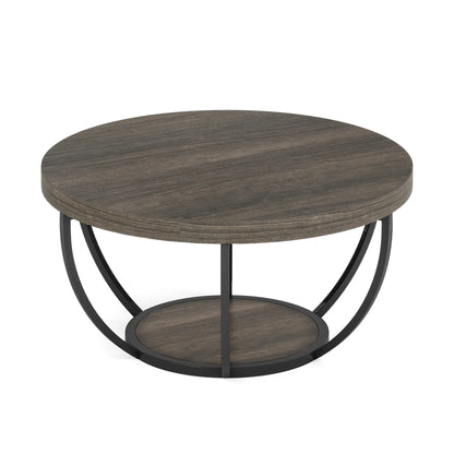 Round 2-Tier Coffee Table with Storage Shelves