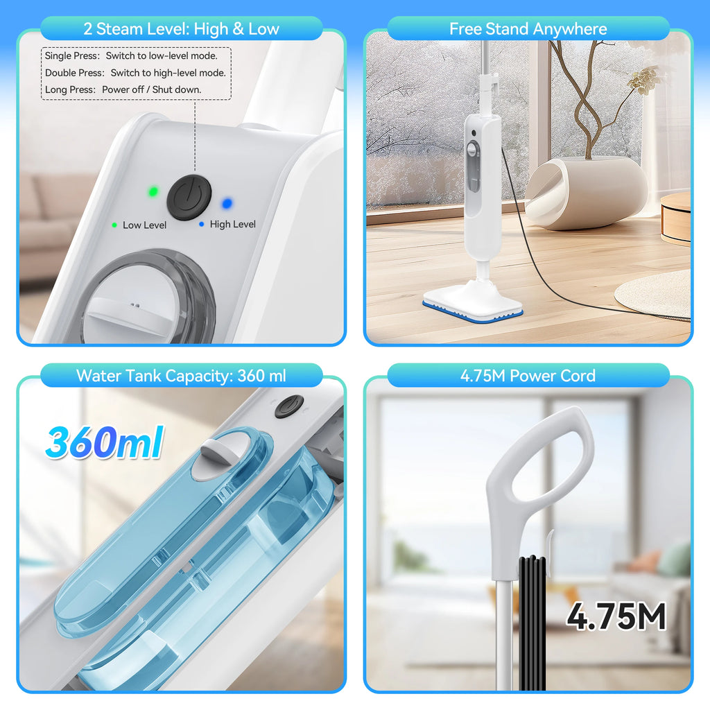 Flooring Steam Mop/Vac with Detachable Steam Cleaner