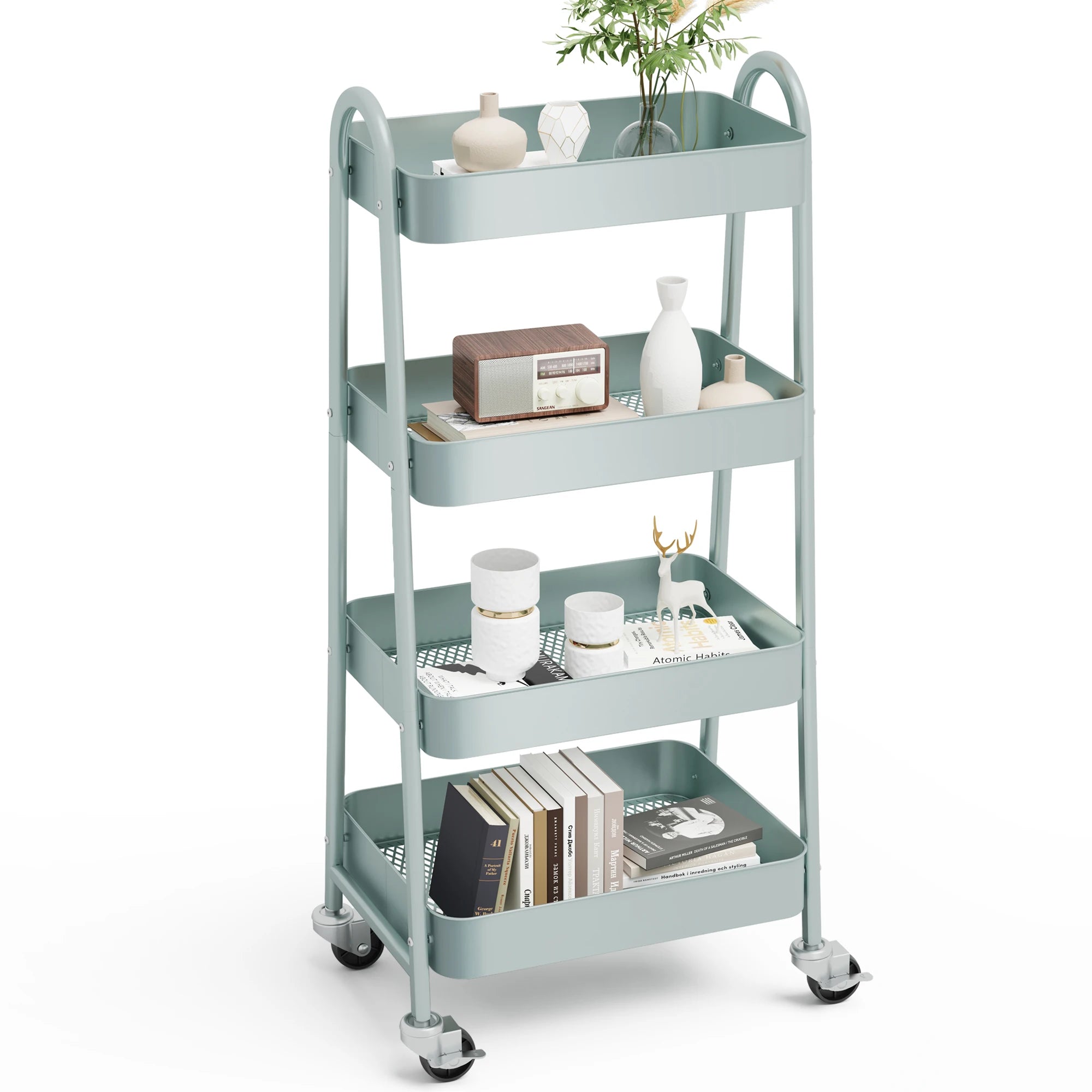 4 Tier Metal Storage Cart for Kitchen, Bathroom, Garage &amp; Laundry Room with Lockable Wheels