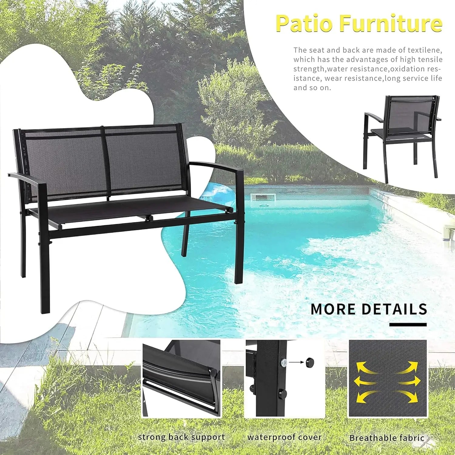 4-Piece Outdoor Patio Set with Loveseat, 2 Chairs &amp; Glass Table