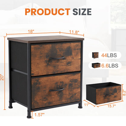 Bedside Nightstand Table with 2 Fabric Drawers