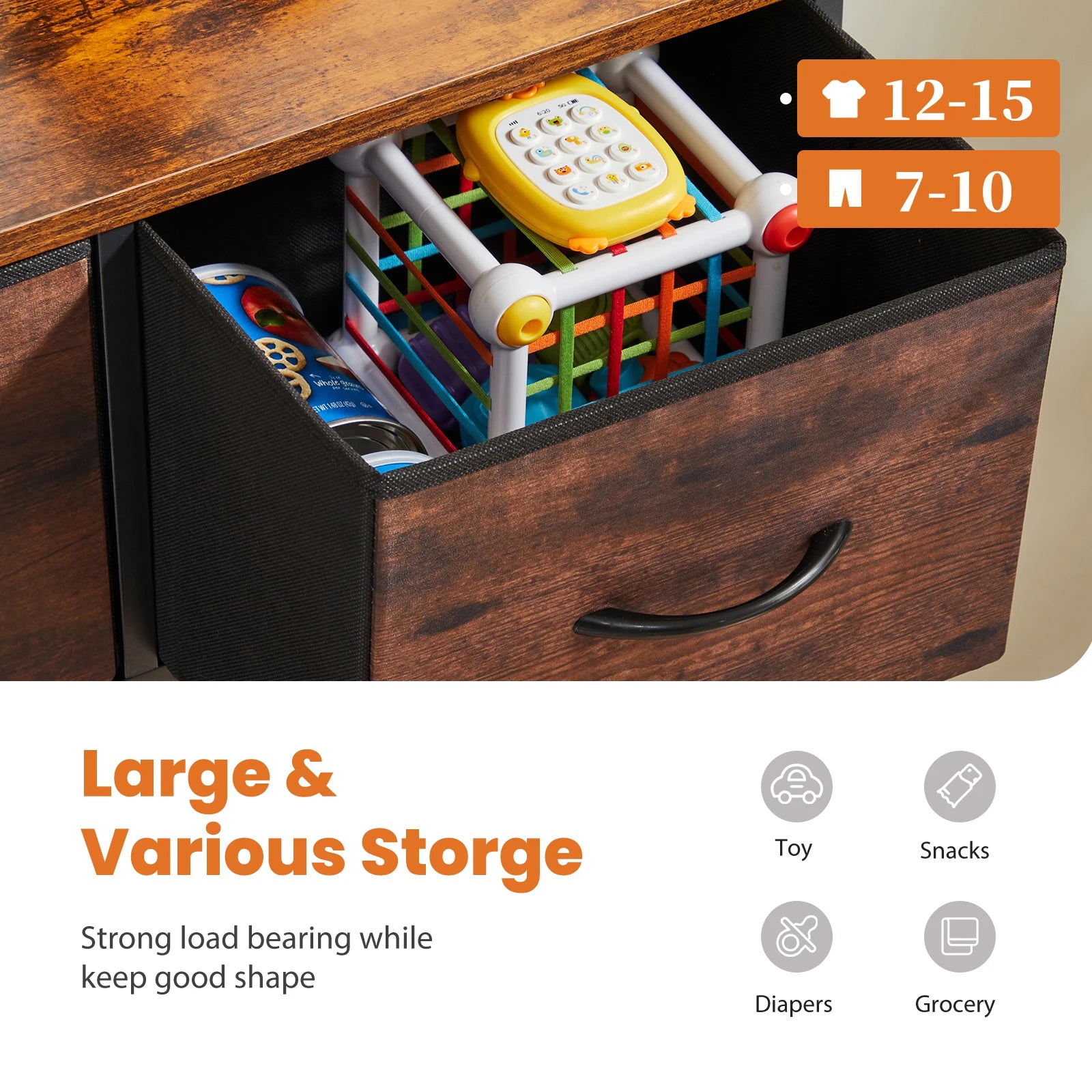Bedroom Dresser With 9 Fabric Storage Drawers