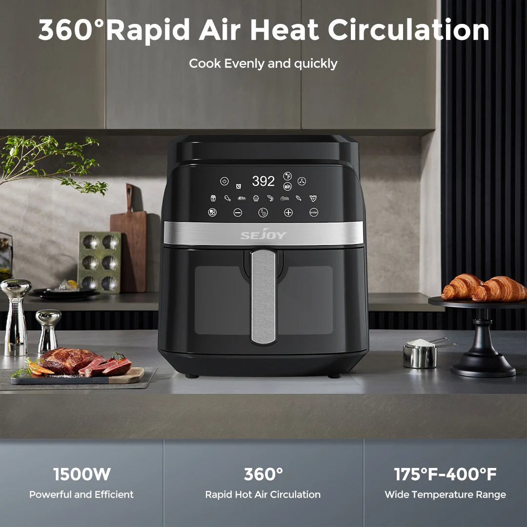 8-in-1 6 Qt, Premium Ceramic Air Fryer with Precise Heating - Roast, Bake, Broil