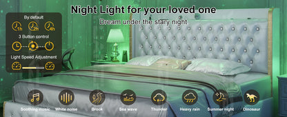 Bed Frame with Headboard, Galaxy Projector, Bluetooth Speaker, USB Ports, 4 Drawers - No Box Spring Needed - 3 Sizes Available