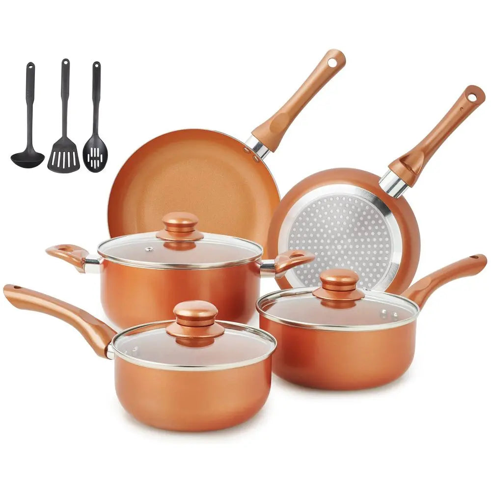 11-Piece Copper with Ceramic Coating, Ultra Nonstick set of Pots and Pans Cookware