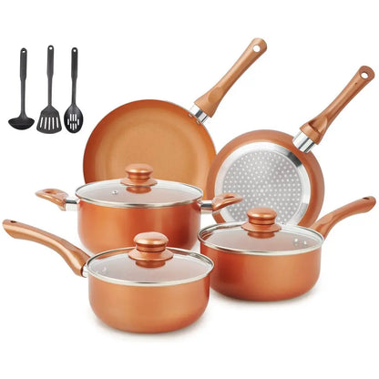 11-Piece Copper with Ceramic Coating, Ultra Nonstick set of Pots and Pans Cookware