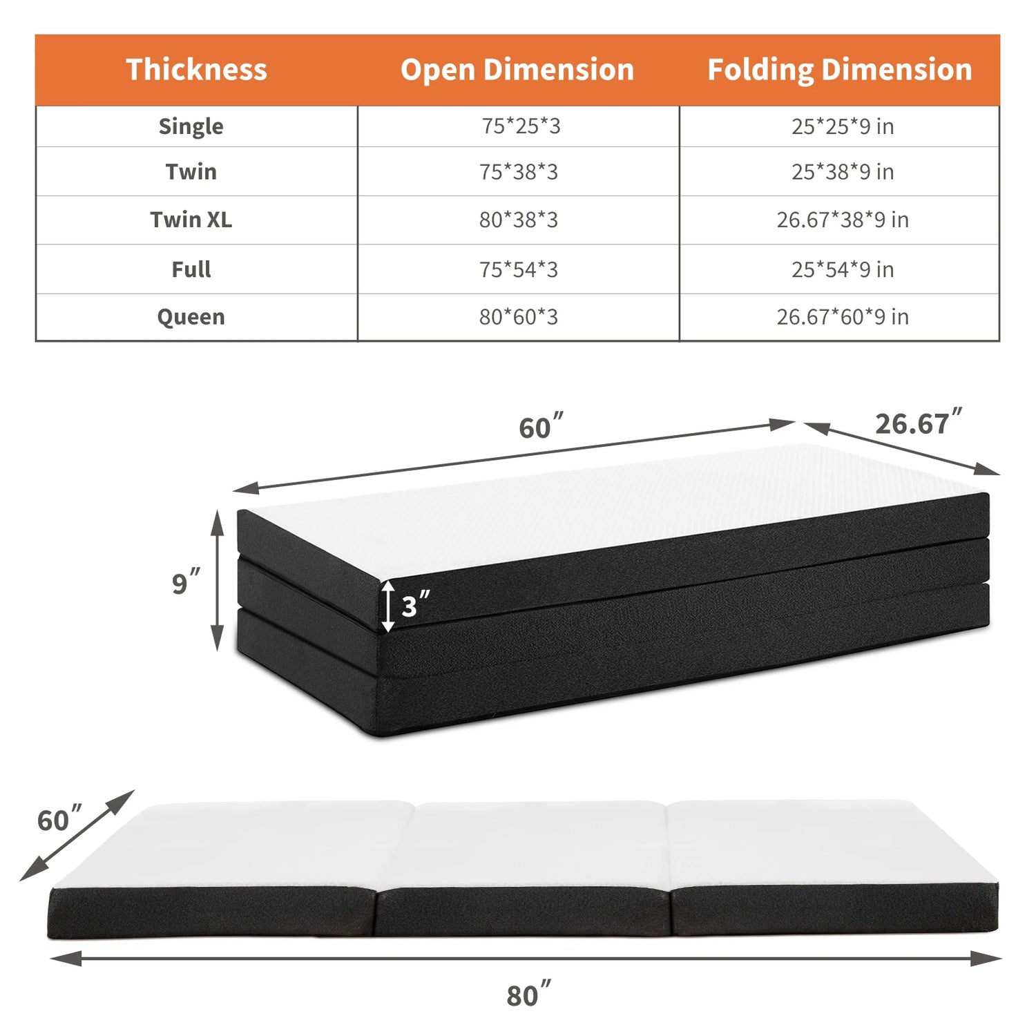 Three Fold Portable Floor Bed - Certified By CertiPUR-US - Suitable For Travel, Camping, and Yoga