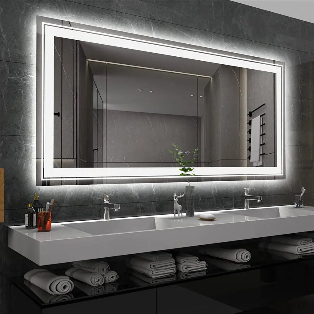 Large Dimmable LED Illuminated Bathroom Mirror with 3 Color Lights
