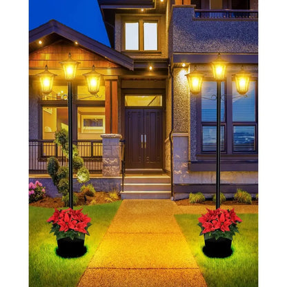 3-Head 77" Waterproof Metal Solar Lamp Post Light - 200 Lumens
