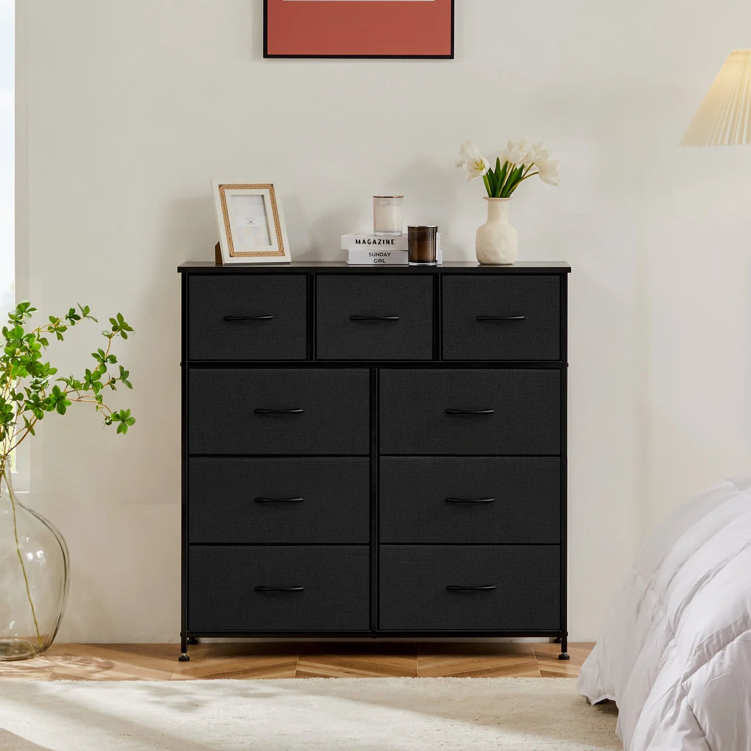 Bedroom Dresser With 9 Fabric Storage Drawers