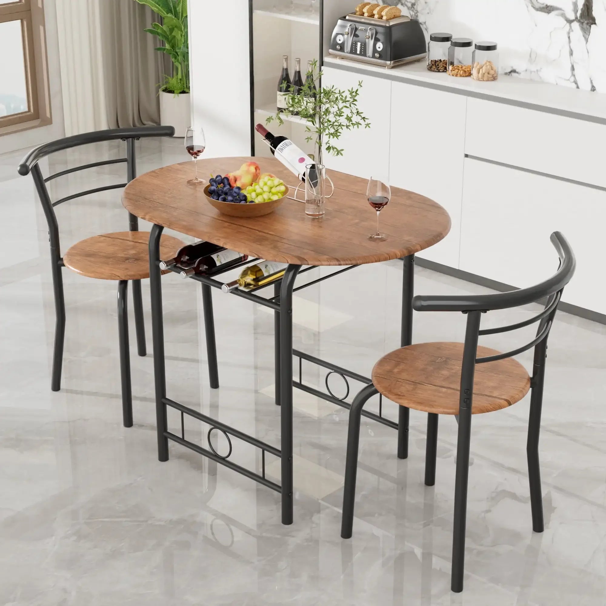 3-Piece Black Wooden Kitchen Dining Set