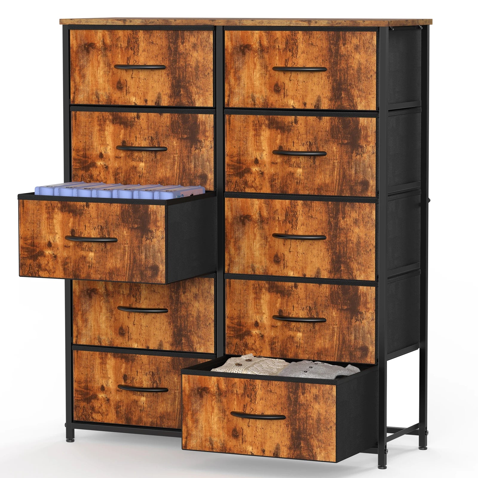 Bedside Table For Bedroom With 10 Fabric Drawers