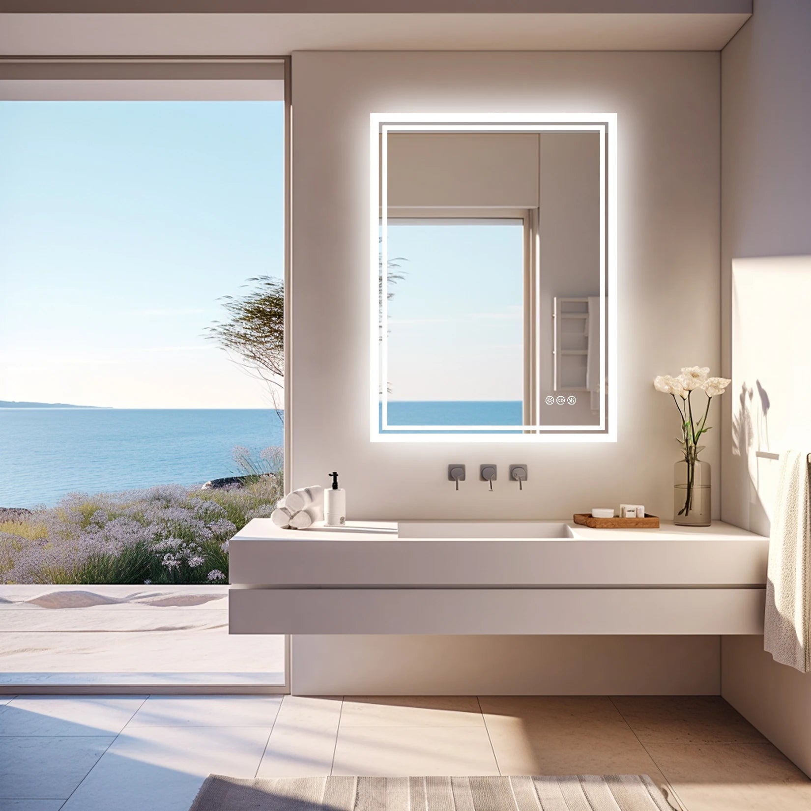 LED Backlit Bathroom Dimmable Mirror with Anti-Fog