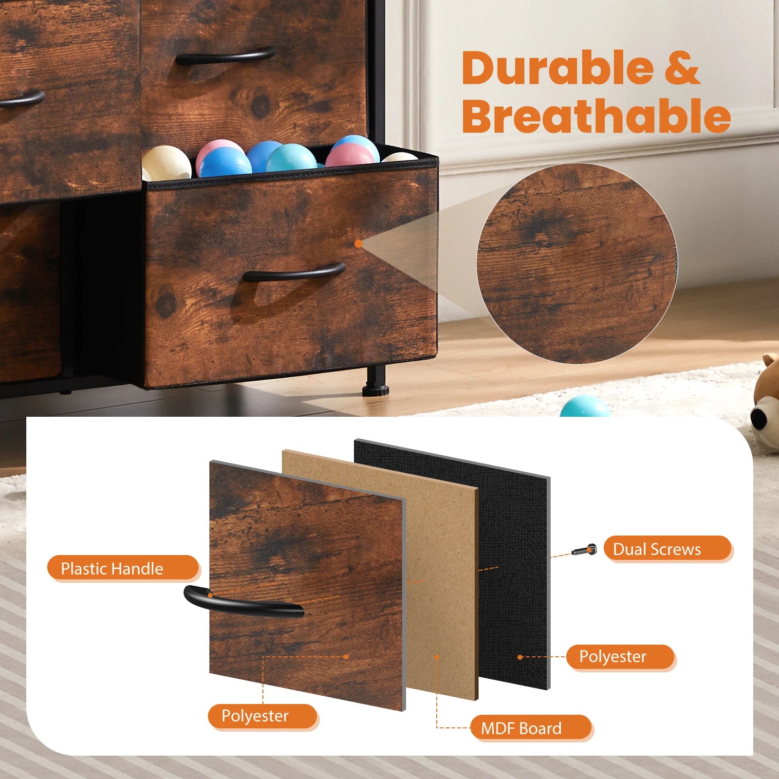 Bedroom Dresser With 9 Fabric Storage Drawers