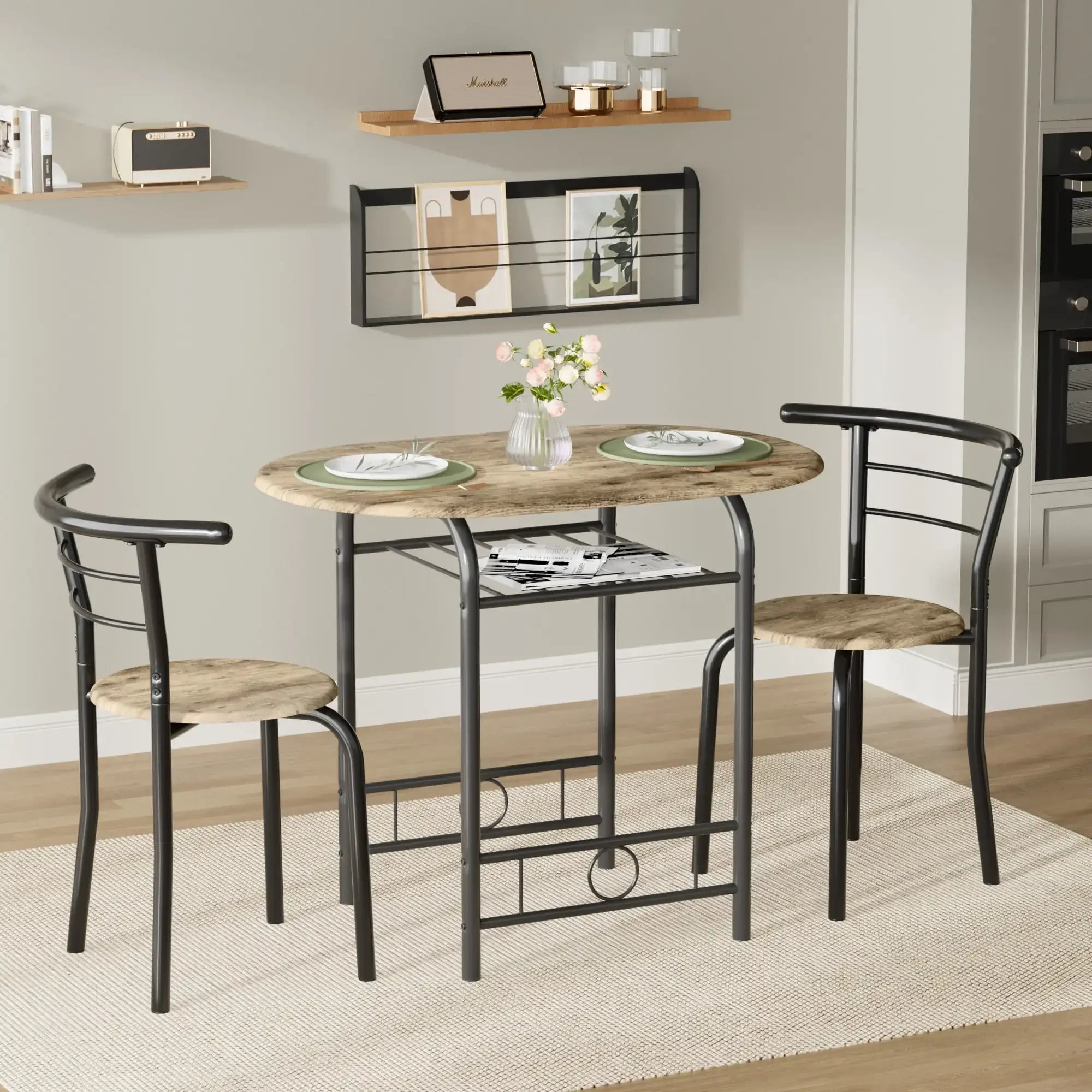 3-Piece Black Wooden Kitchen Dining Set