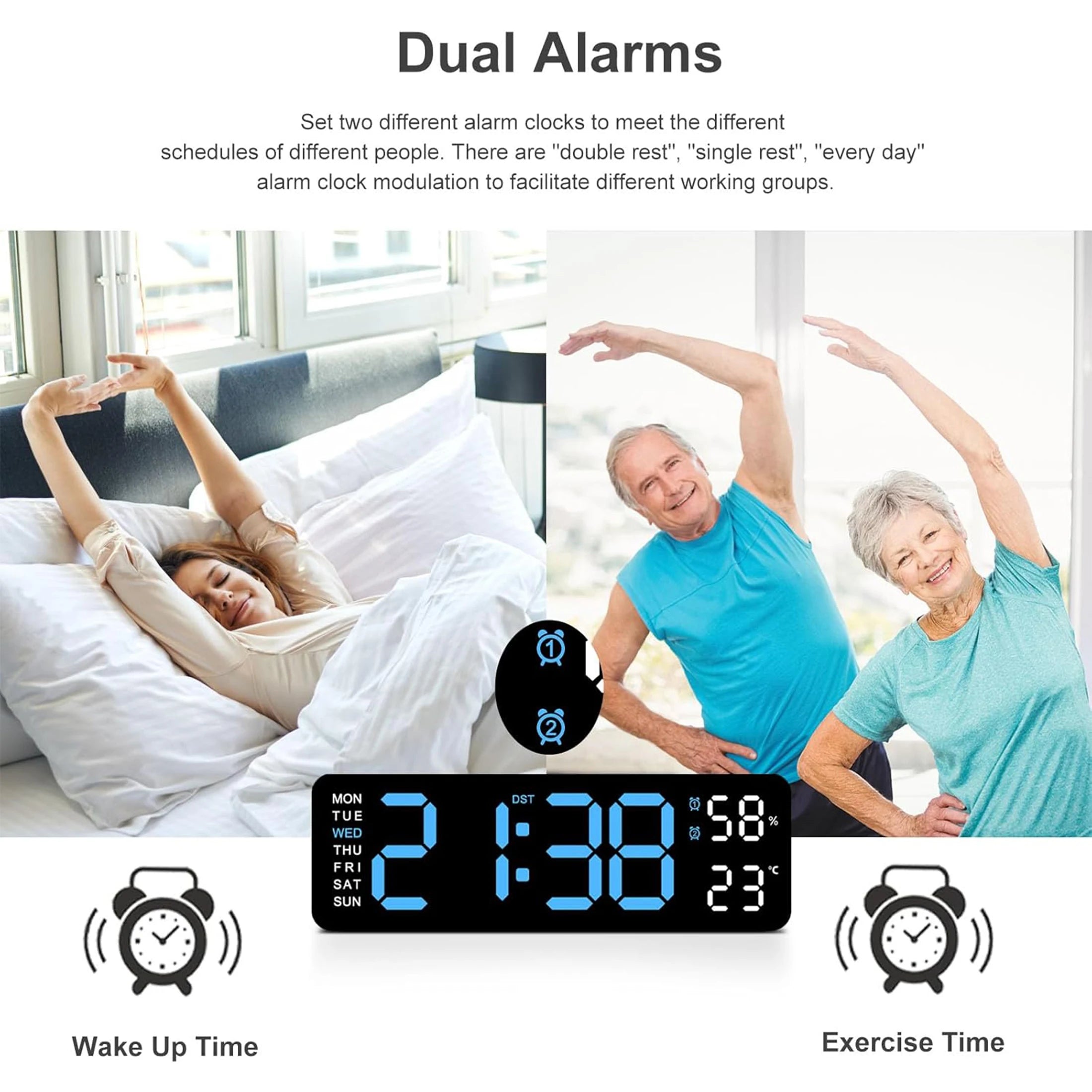 9" Digital LED Smart Wall Clock with Temperature & Humidity