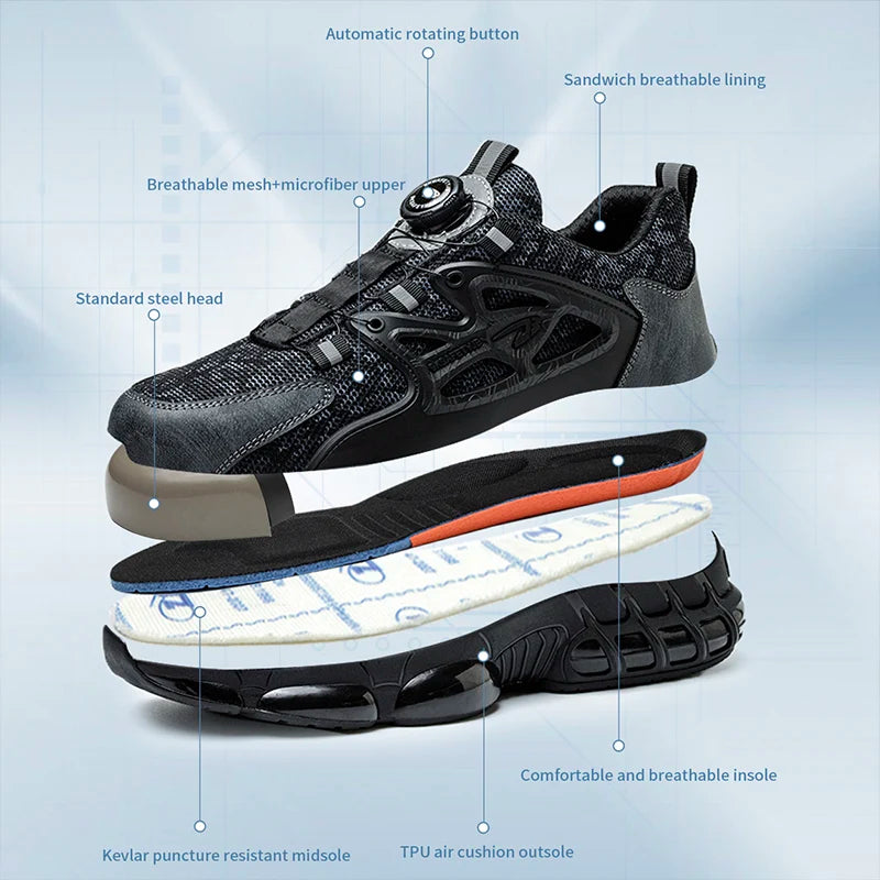Stab-Proof Work Shoes with Elastic Buttons and Lace-Up