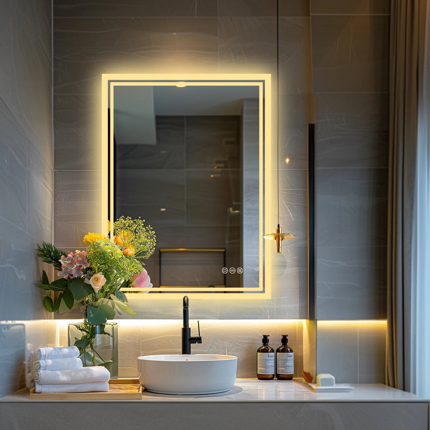 LED Backlit Bathroom Dimmable Mirror with Anti-Fog