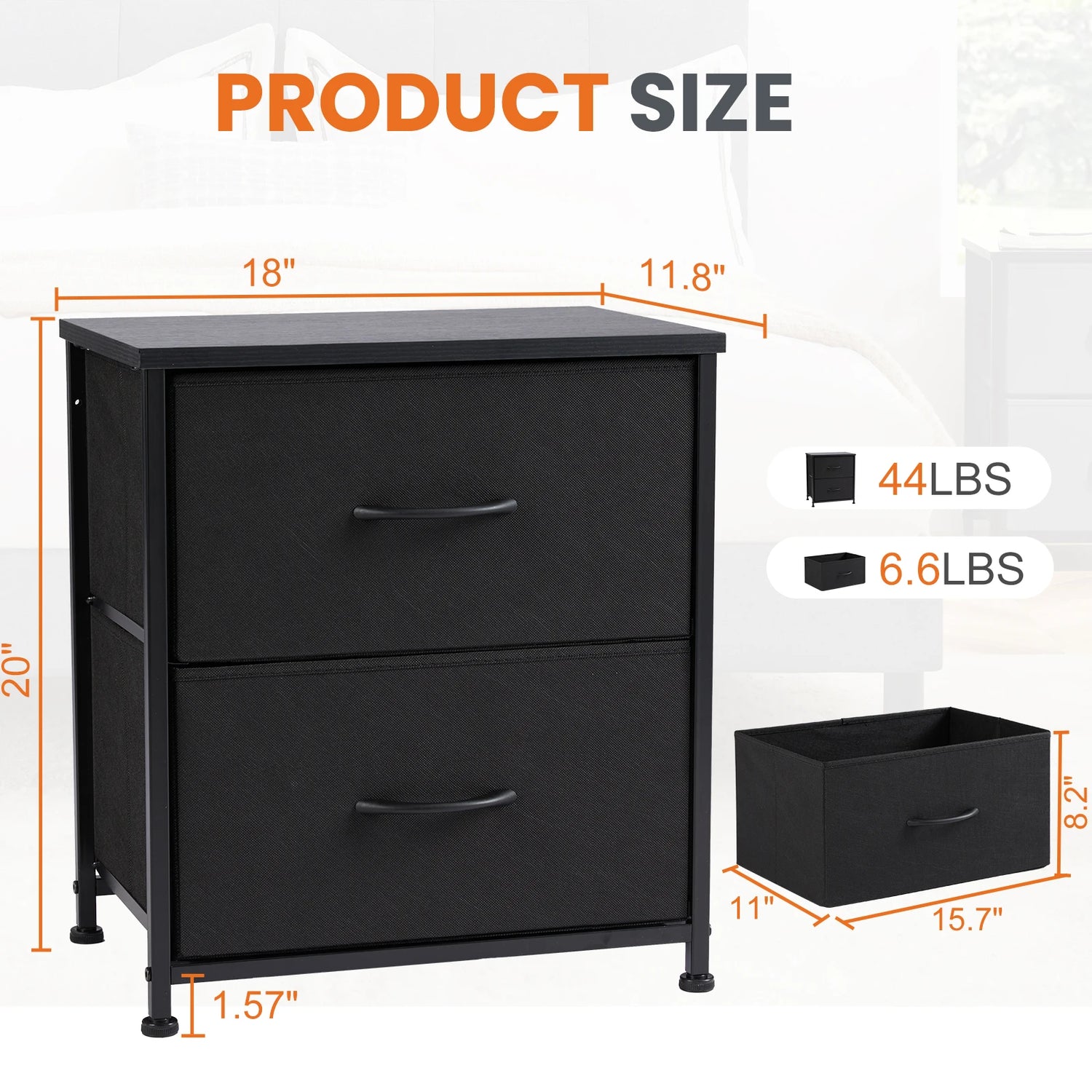 Bedside Nightstand Table with 2 Fabric Drawers