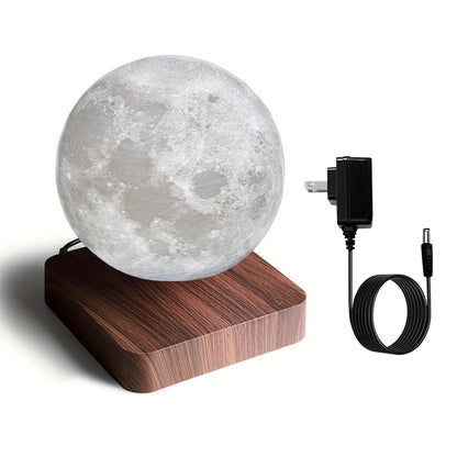 Magnetic Floating Rotating Moon Lamp with Wooden Base - 3 Color LED Night Light