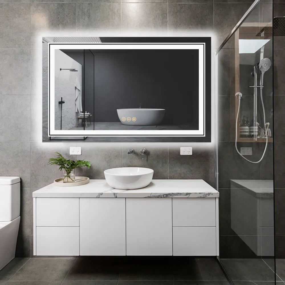 Large Dimmable LED Illuminated Bathroom Mirror with 3 Color Lights