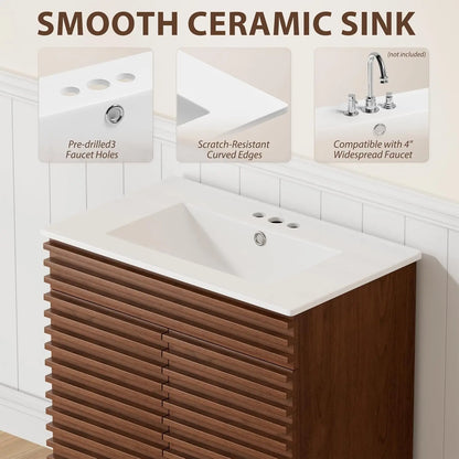 30" Freestanding Bathroom Vanity  with Ceramic Sink &amp; Soft Close Doors