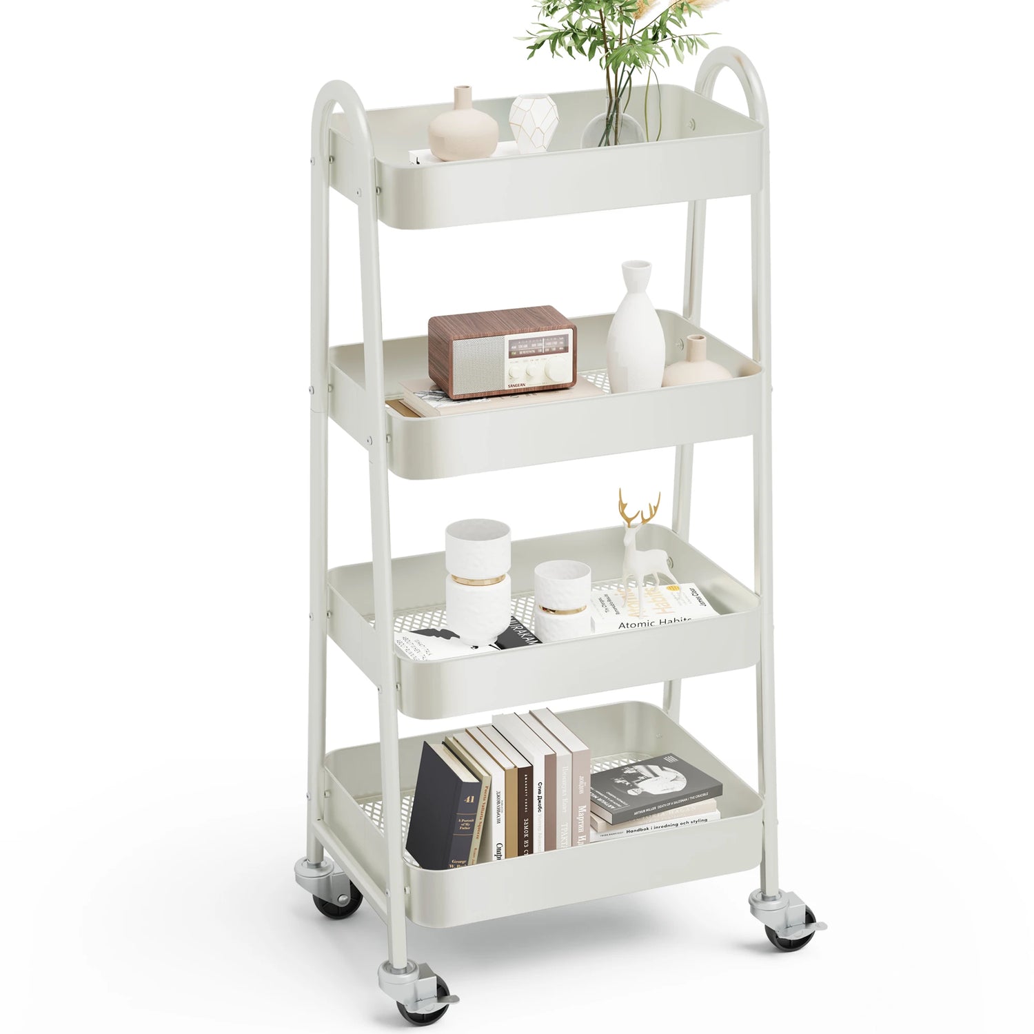 4 Tier Metal Storage Cart for Kitchen, Bathroom, Garage &amp; Laundry Room with Lockable Wheels