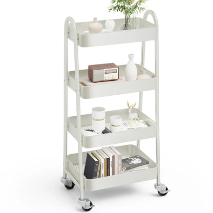 4 Tier Metal Storage Cart for Kitchen, Bathroom, Garage &amp; Laundry Room with Lockable Wheels