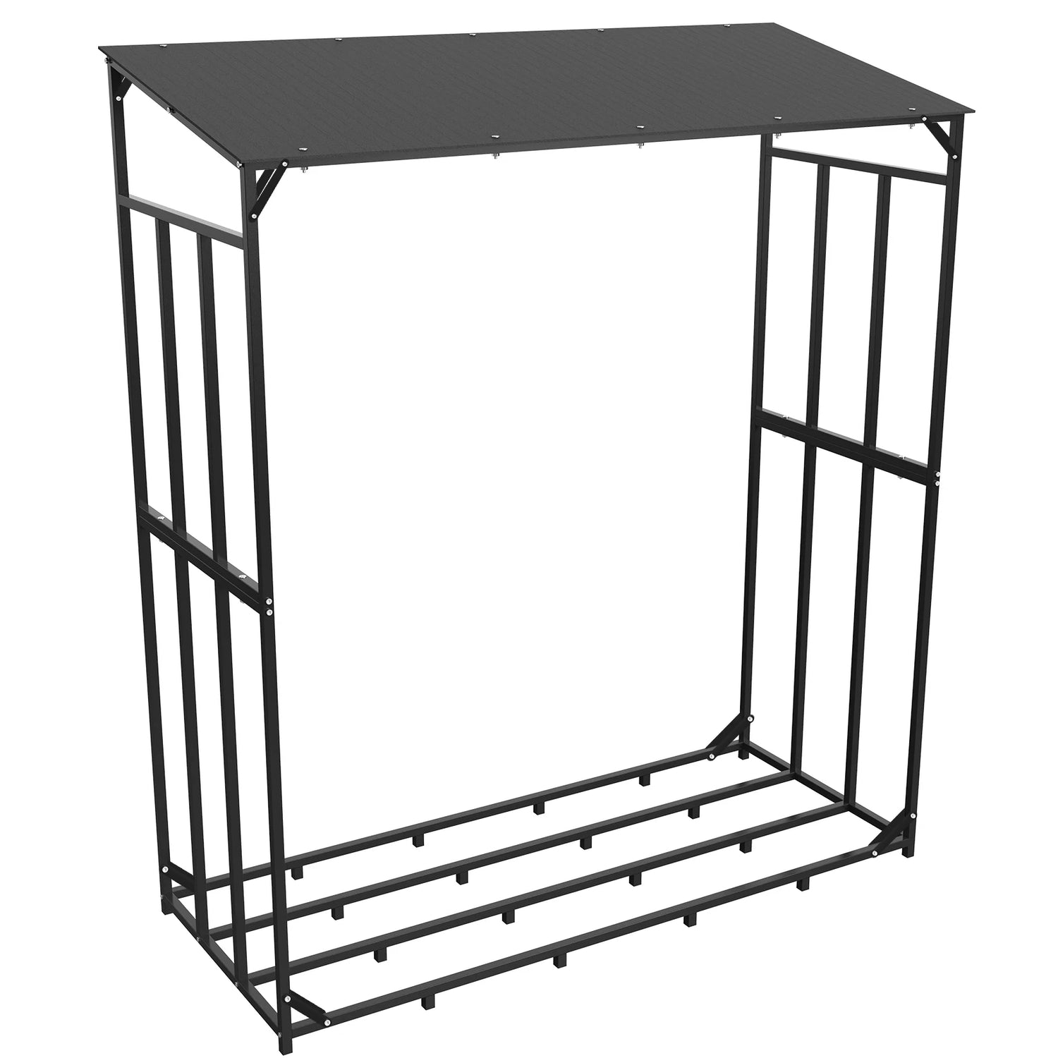 Heavy Duty Tall Metal Firewood Rack Stand with Top Cover for Fireplace Wood Storage