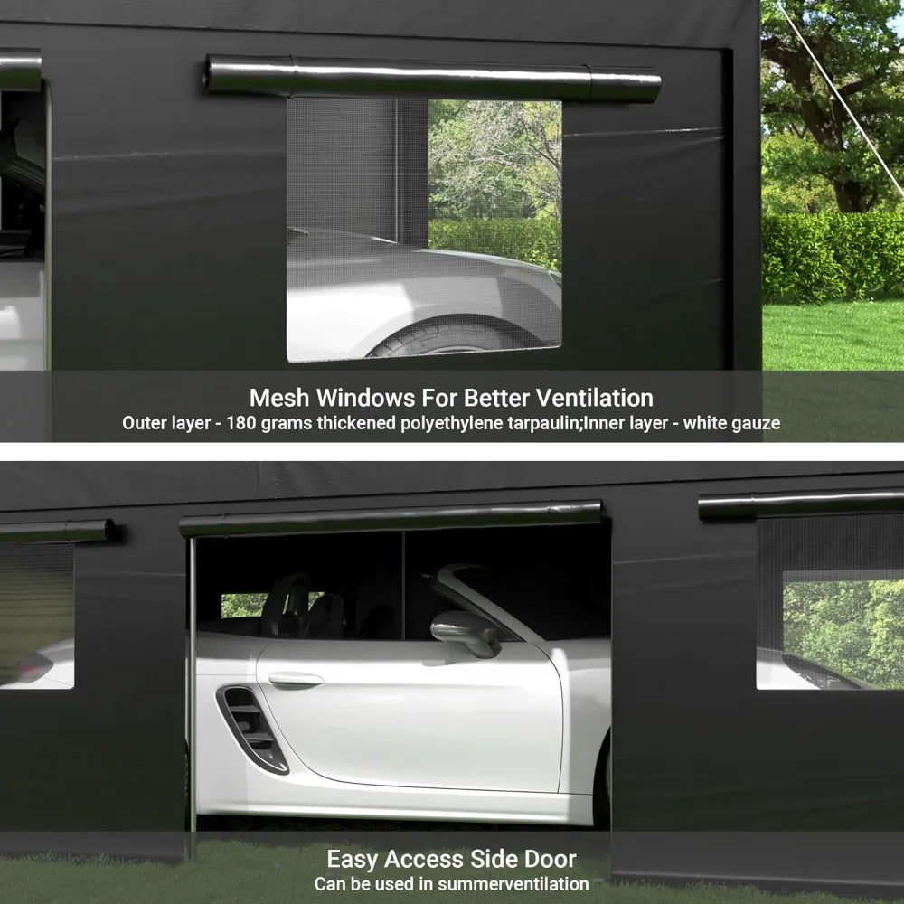 12' x 20' Heavy Duty Carport, Portable Garage with Roll-Up Windows & Side Door for Car, Truck, Boat