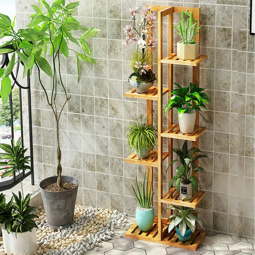 6 and 7 Pot Vertical Bamboo Flower Plant Stand