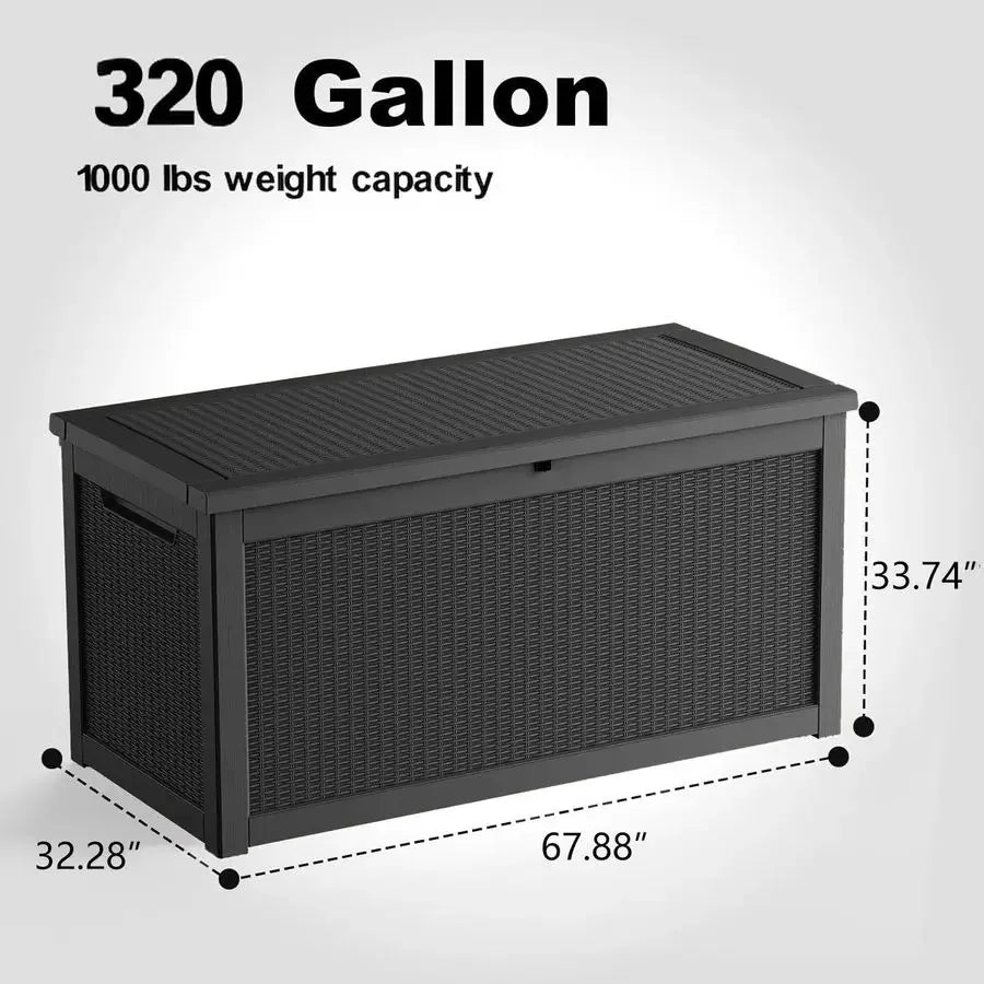 320 Gallon Deck Box, Outdoor Large Waterproof Resin Storage Box with Lockable Lid for Patio Cushions &amp; Gardening Tools