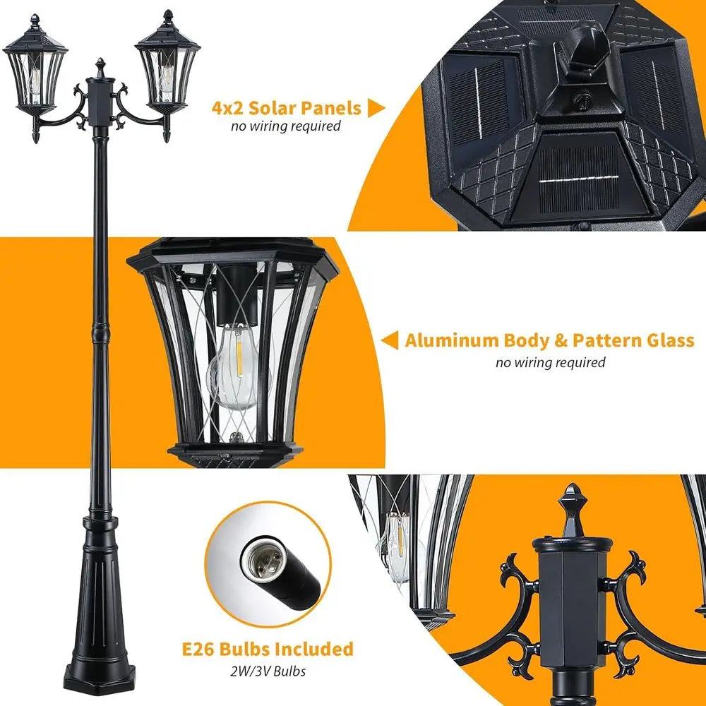 85" 2-Head Solar Dusk to Dawn Lamp Post Light