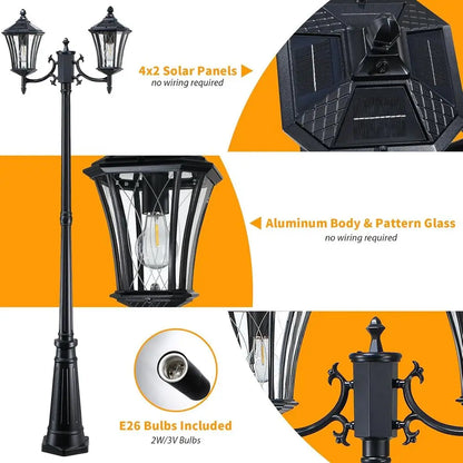 85" 2-Head Solar Dusk to Dawn Lamp Post Light