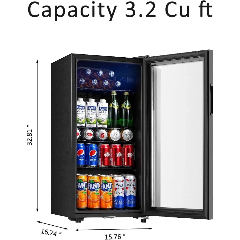 Beverage Refrigerator, 3.2 Cubic Ft. Mini Fridge with Double Glass Door for Soda, Beer &amp; Wine for Home, Office or Bar