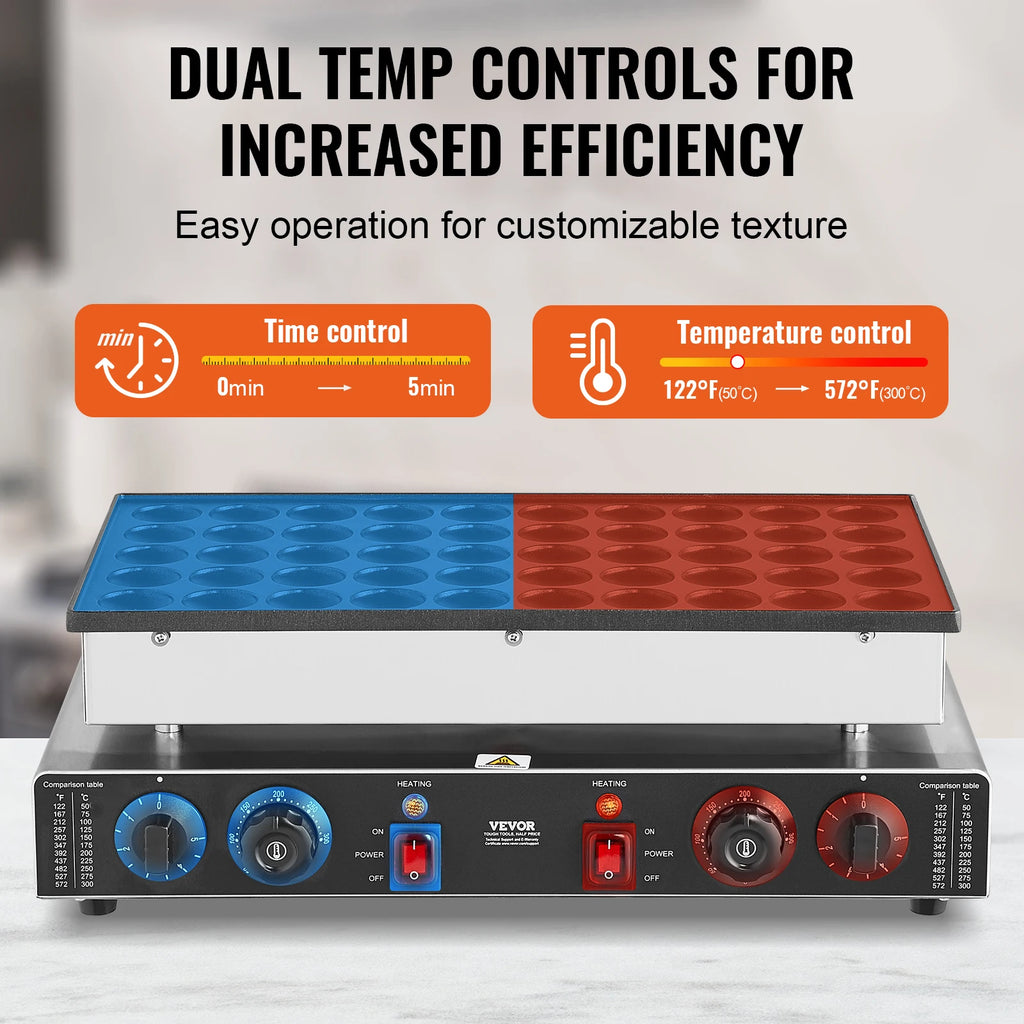 Non-stick Pancake & Waffle Maker - Dual Temp & Time Control