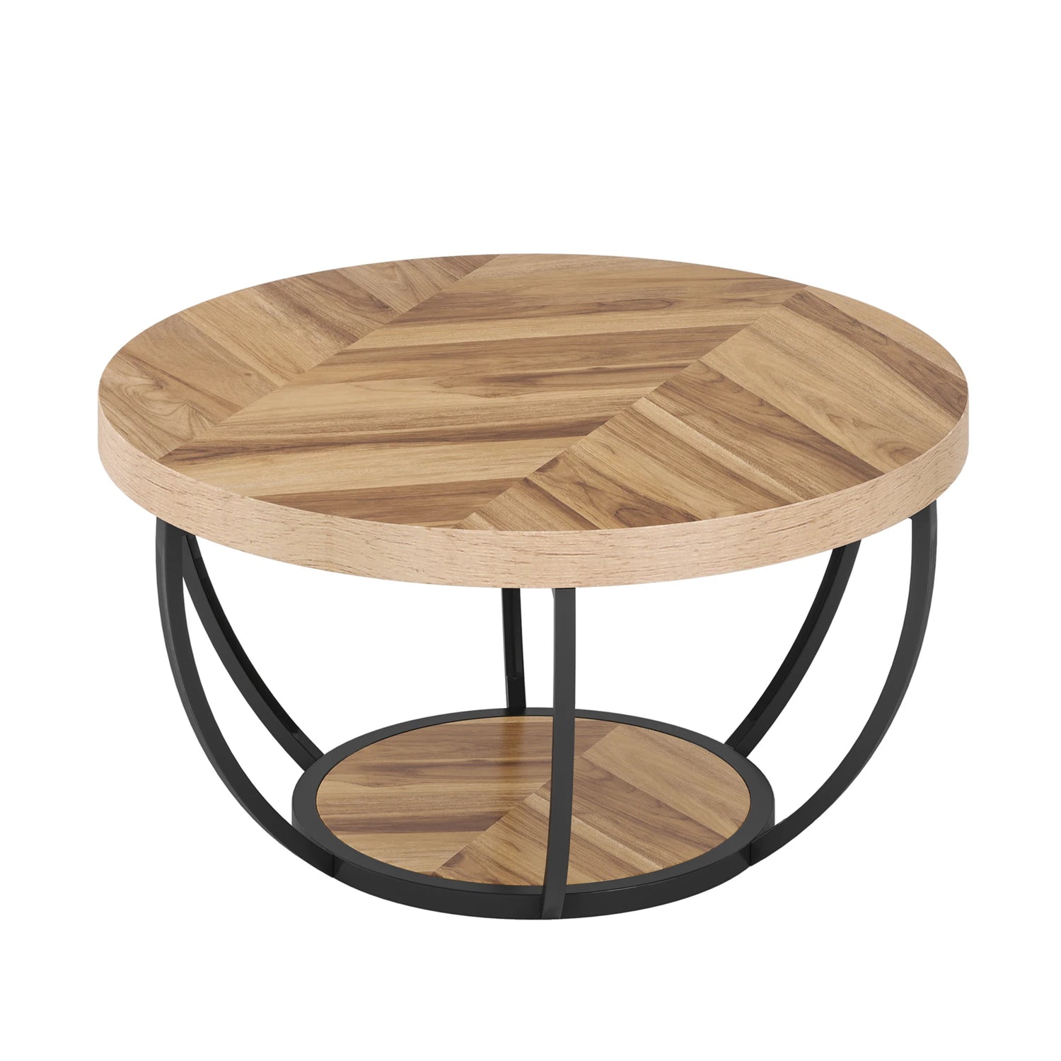 Round 2-Tier Coffee Table with Storage Shelves