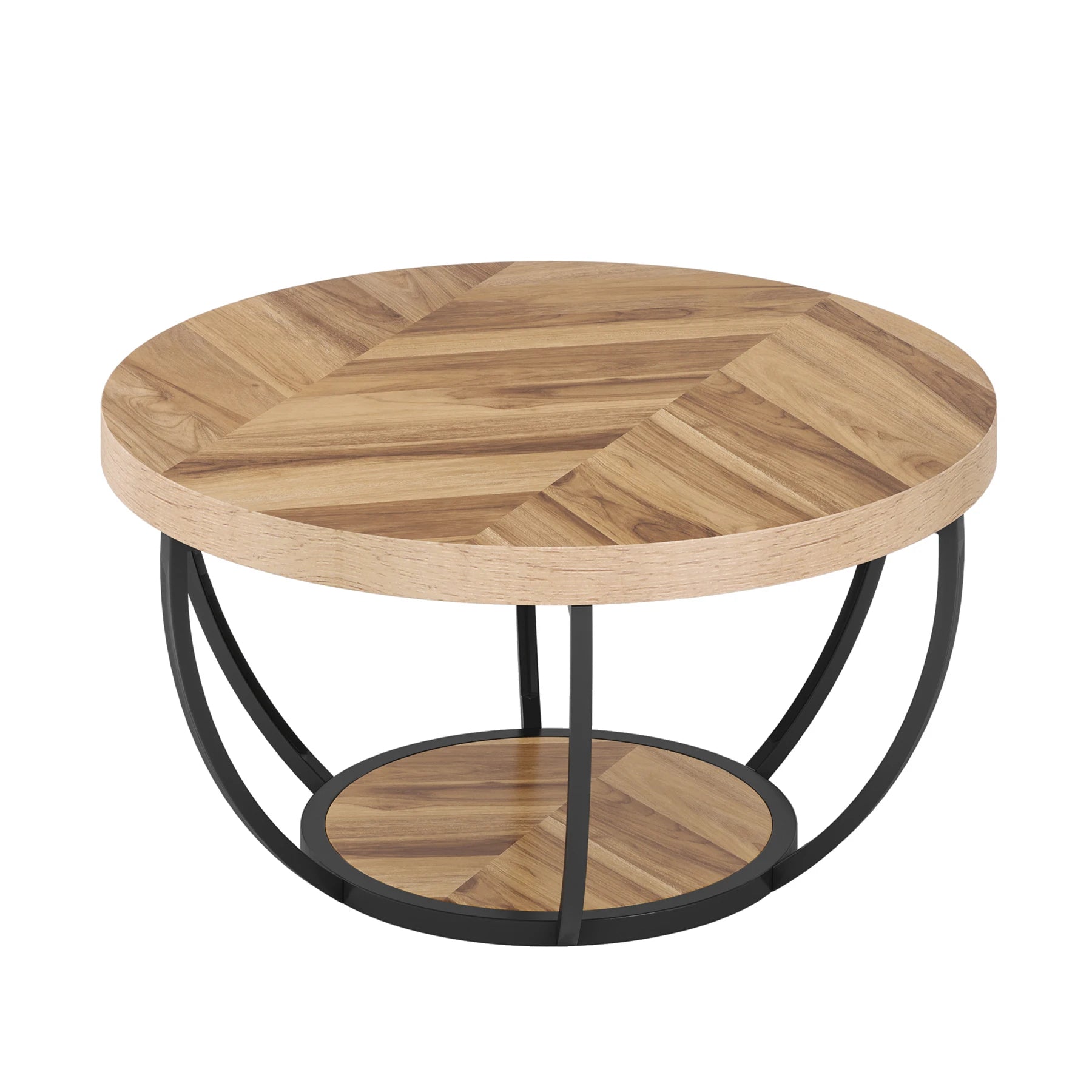 Round 2-Tier Coffee Table with Storage Shelves