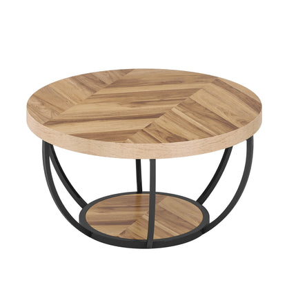 Round 2-Tier Coffee Table with Storage Shelves