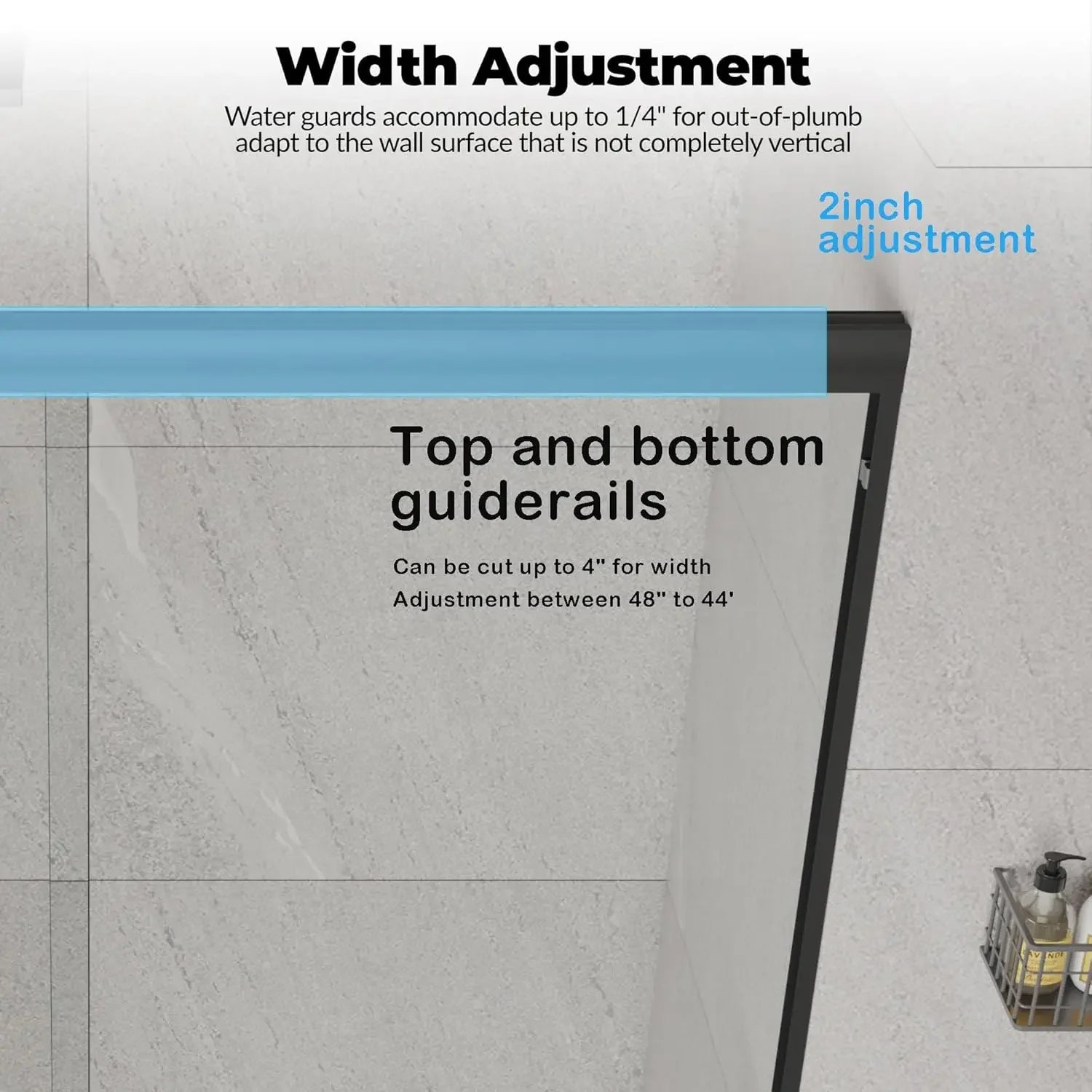 Sliding Aluminum Shower Door - 44"-48" Adjustable Width x 72" Height