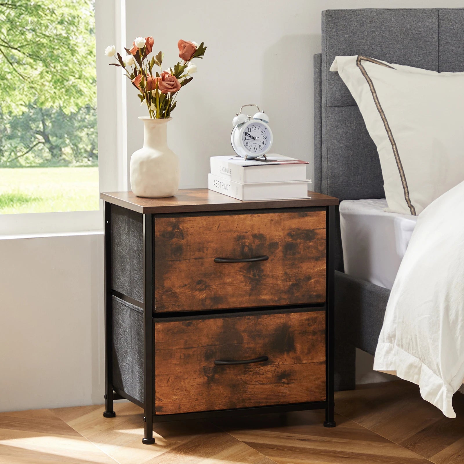 Bedside Nightstand Table with 2 Fabric Drawers