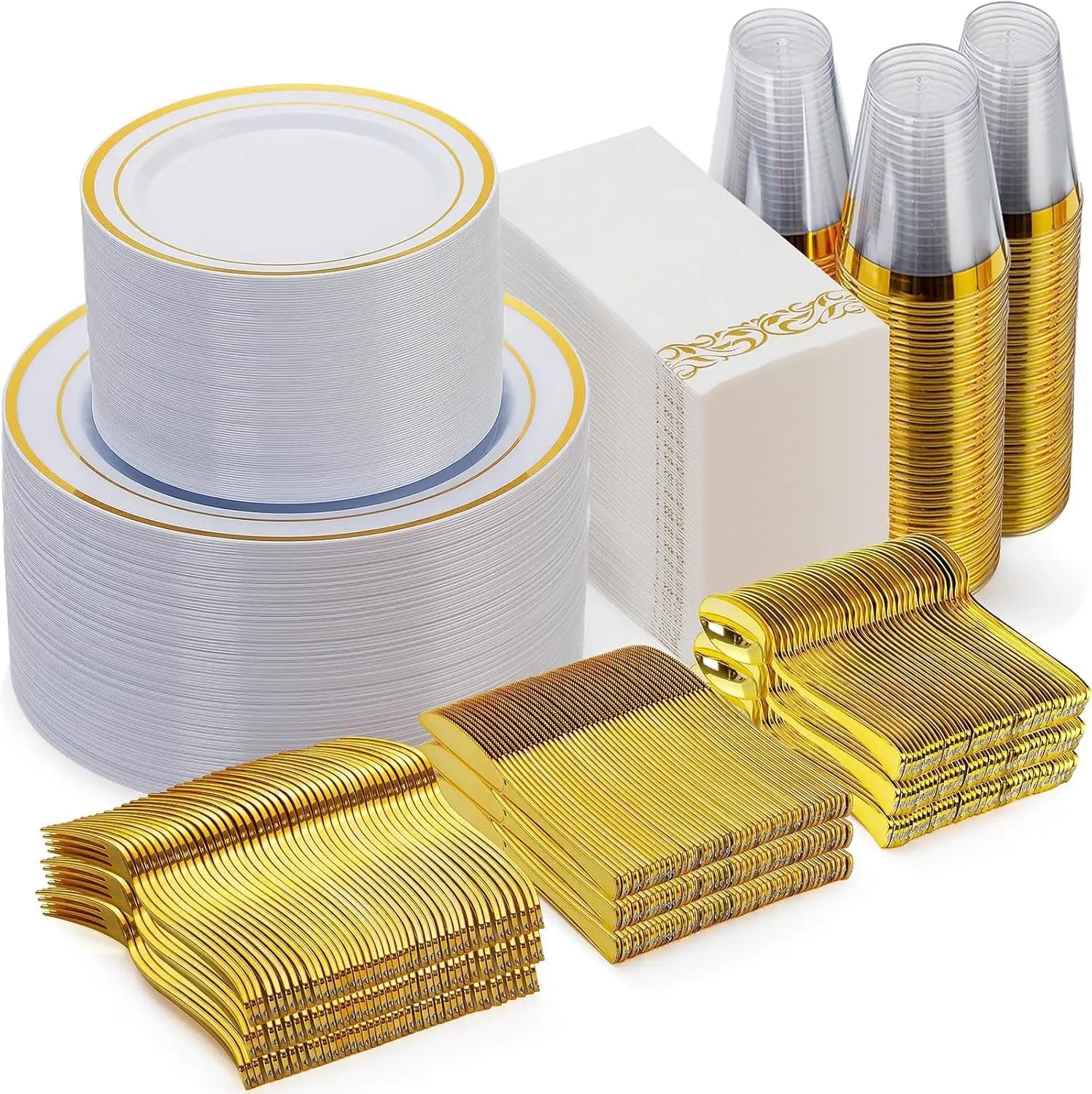 700-Piece Disposable Gold Dinnerware Set for 100 Guests