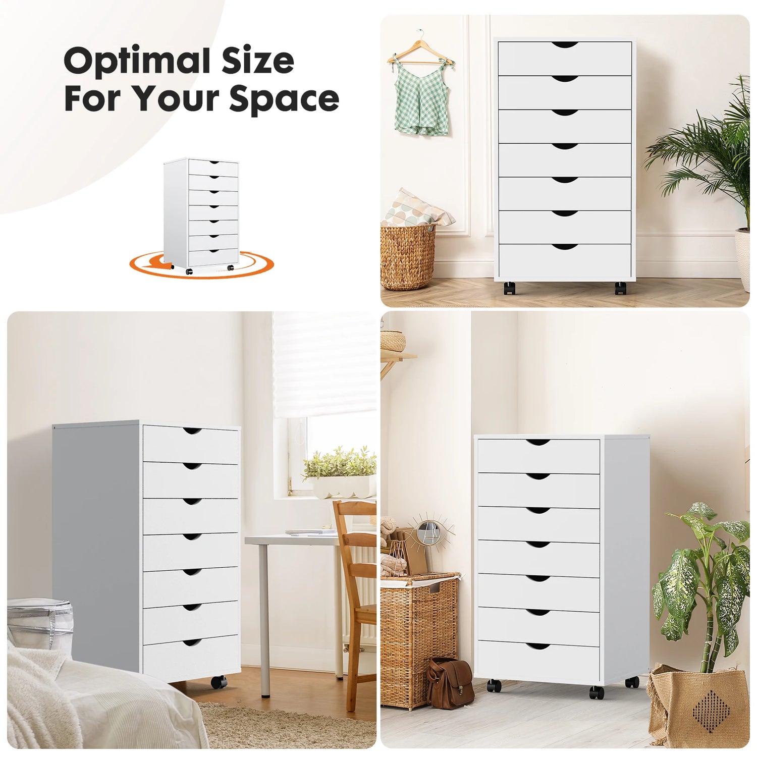 7 Drawer Wooden Dresser or Office Mobile Cabinet with Wheels